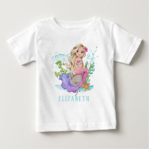 Personalized Pink Little Blonde Mermaid Baby T-Shirt
