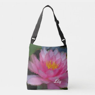 Personalized Pink Lotus Flower Water Lily Crossbody Bag