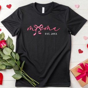 Personalized Pink Mama Est 2025 Coquette Bow Mom T-Shirt