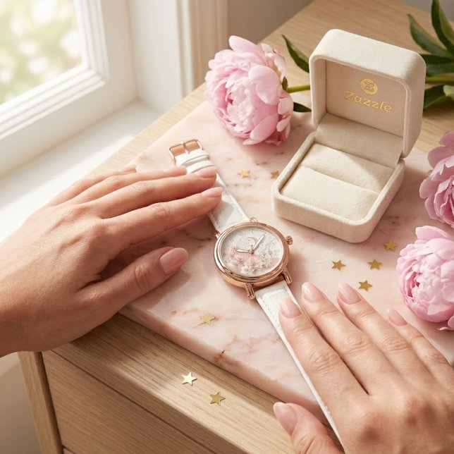 Personalized Pink Marble Clock ( Watch (Creator Uploaded)