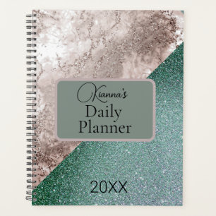 Personalized Pink Marble Minty Green Glitter Planner