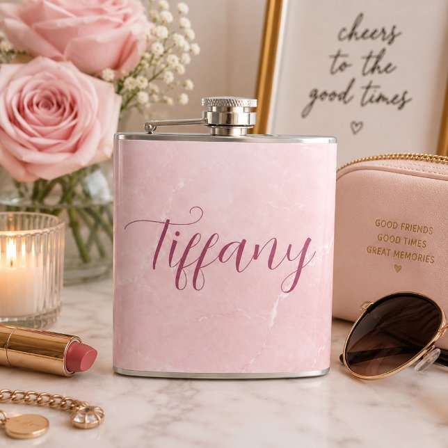 Personalized Pink Marble Name  Hip Flask (Creator Uploaded)