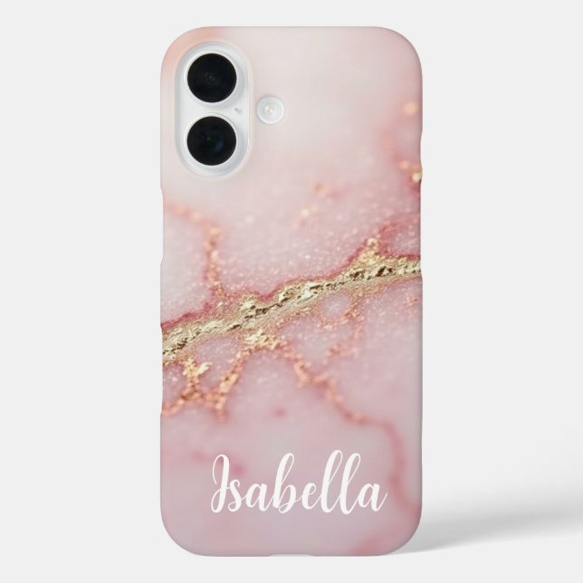 Personalized Pink Marble Stylish Gold Case-Mate iPhone Case (Back)