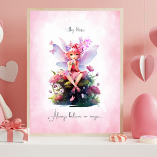 Personalized Pink & Mauve Fairy Nursery Wall Art