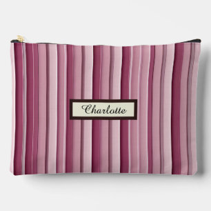 Personalized Pink Mauve Striped Large  Accessory Pouch