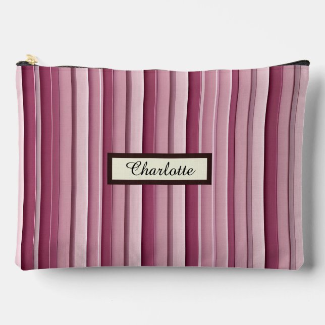 Personalized Pink Mauve Striped Large  Accessory Pouch (Front)