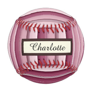 Personalized Pink Mauve Stripes Baseball