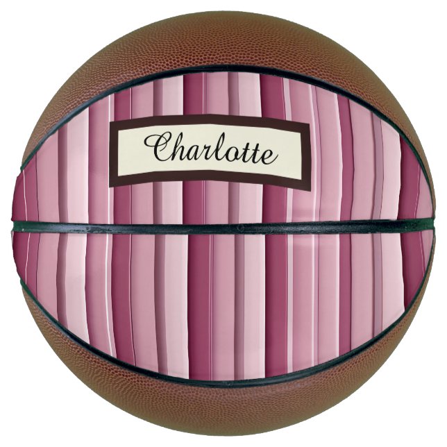 Personalized Pink Mauve Stripes Basketball (Front)