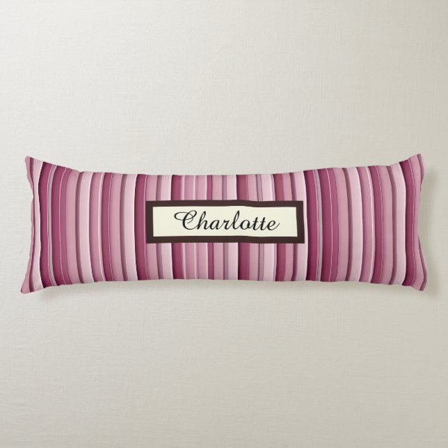 Personalized Pink Mauve Stripes Body Pillow (Front)