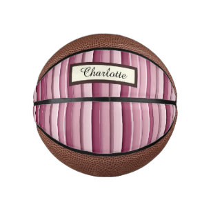 Personalized Pink Mauve Stripes Mini Basketball