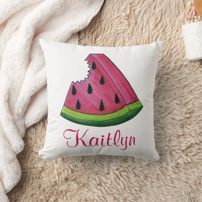 Personalized Pink Melon Watermelon Slice Fruit Throw Pillow (Blanket)