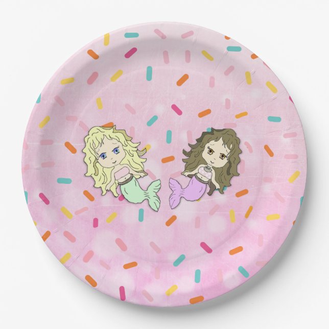 Personalized Pink Mermaid Birthday Plates (Front)