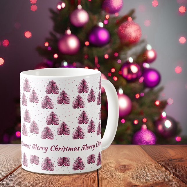 Personalized Pink Merry Christmas Tree Coffee Mug (Personalized Pink Merry Christmas Tree Coffee Mug)