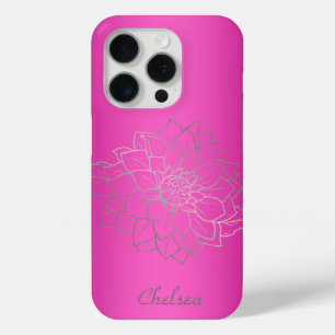 Personalized Pink Metallic with Silver Flower iPhone 15 Pro Case