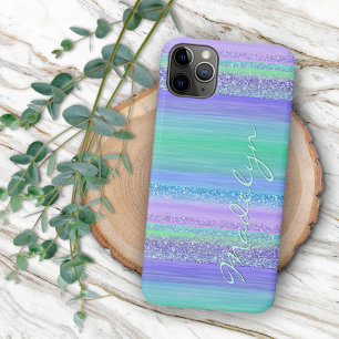 Personalized Pink Mint Green Blue Purple Stripe iPhone 11 Pro Max Case