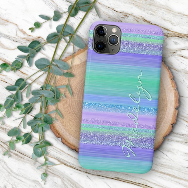 Personalized Pink Mint Green Blue Purple Stripe Case-Mate iPhone Case (Creator Uploaded)