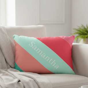 Personalized Pink & Mint Striped Color Block Accen Accent Pillow