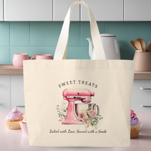 Personalized Pink Mixer Bakery Large Tote Bag