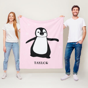 Personalized Pink modern cute baby penguin Fleece Blanket