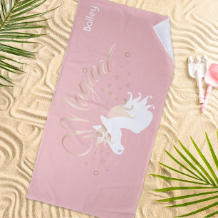Personalized Pink Modern Magical Unicorn Beach Towel