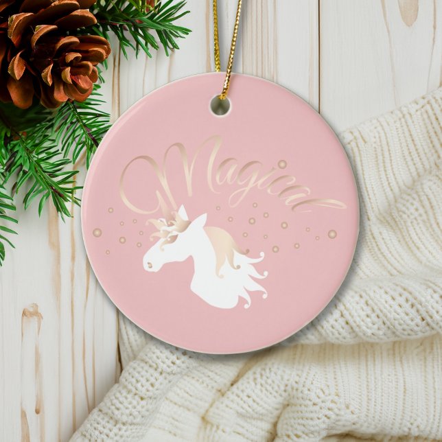 Personalized Pink Modern Magical Unicorn Ceramic Ornament (Creator Uploaded)