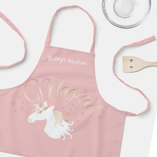 Personalized Pink Modern Magical Unicorn Girl Kids Apron