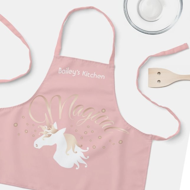 Personalized Pink Modern Magical Unicorn Girl Kids Apron (Creator Uploaded)