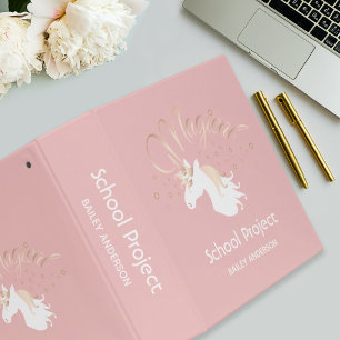 Personalized Pink Modern Magical Unicorn Kids Binder