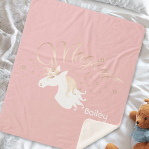 Personalized Pink Modern Magical Unicorn Sherpa Blanket