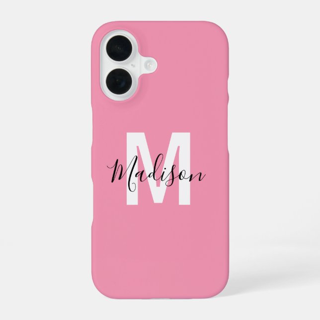 Personalized Pink Monogram iPhone 16 Case (Back)