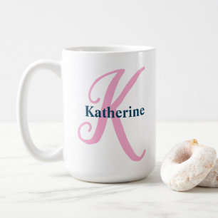 Personalized Pink Monogram Letter K Custom Name Coffee Mug
