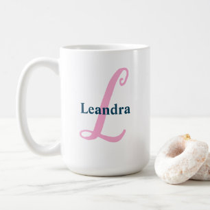 Personalized Pink Monogram Letter L Custom Name Coffee Mug