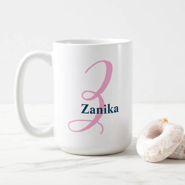 Personalized Pink Monogram Letter Z Custom Name Coffee Mug (With Donut)