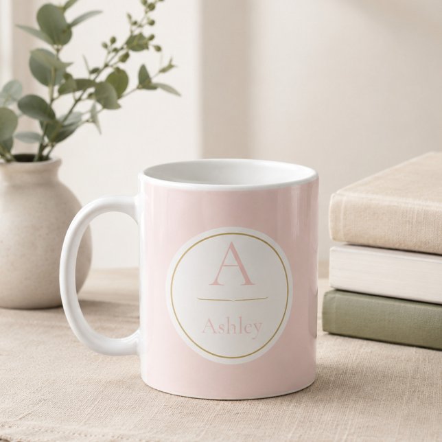 Personalized Pink Monogram Name Elegant  Coffee Mug (Creator Uploaded)