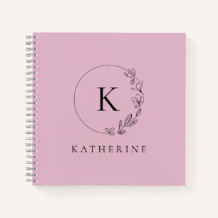 Personalized pink monogram soft Floral wreath Notebook