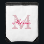 Personalized pink monogram wedding drawstring bag<br><div class="desc">Personalized pastel pink monogram wedding drawstring bag for team bride. Cute backpacks for bride to be and brides entourage. Make your own for bridesmaid, maid of honour, matron of honour, mother of the bride, flower girl, mother of the groom etc. Stylish script typography with vintage name initial letter. Fun favour...</div>