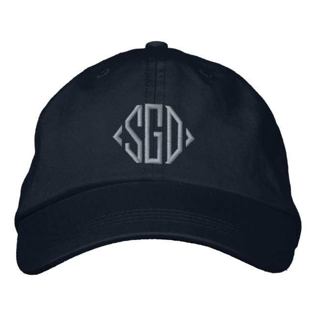 Personalized pink monogrammed blue embroidered hat (Front)