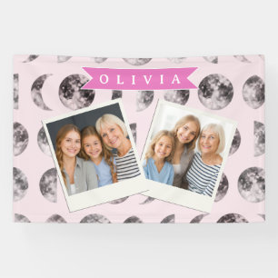 Personalized Pink Moon Phase Celestial Name Gift Banner