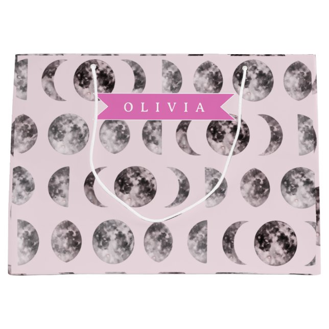 Personalized Pink Moon Phase Celestial Name Gift Large Gift Bag (Front)