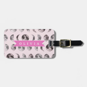 Personalized Pink Moon Phase Celestial Name Gift Luggage Tag
