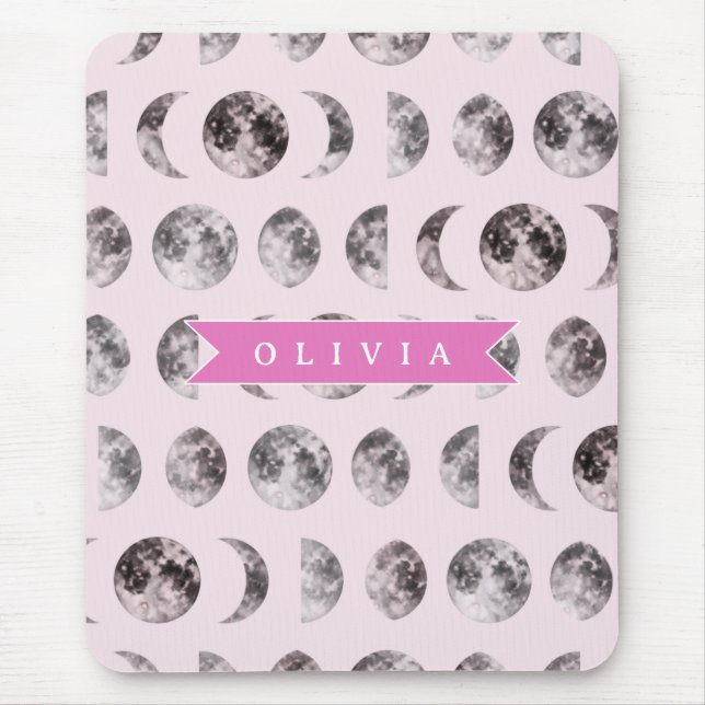 Personalized Pink Moon Phase Celestial Name Gift Mouse Pad (Front)