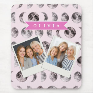 Personalized Pink Moon Phase Celestial Name Gift Mouse Pad