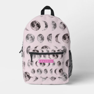 Personalized Pink Moon Phase Celestial Name Gift Printed Backpack