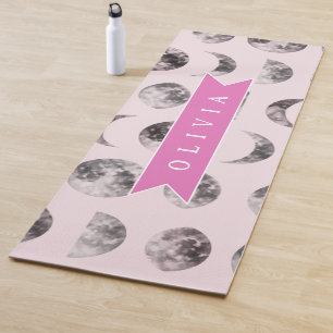 Personalized Pink Moon Phase Celestial Name Gift Yoga Mat