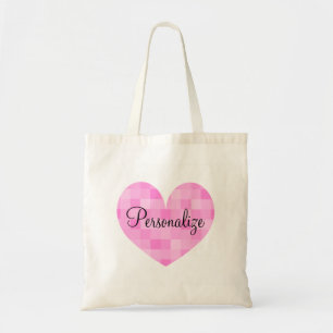 Personalized pink mosaic heart design tote bag