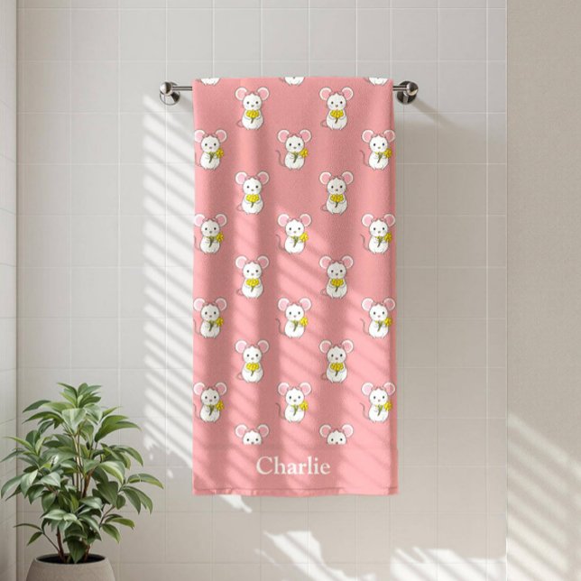 Personalized Pink Mouse Kids Bath Towel (Creator Uploaded)