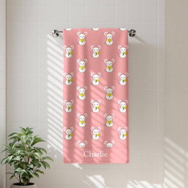 Personalized Pink Mouse Kids Beach Towel (Creator Uploaded)