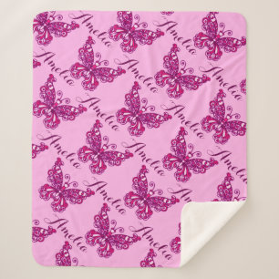 Personalized pink name butterfly pattern blanket