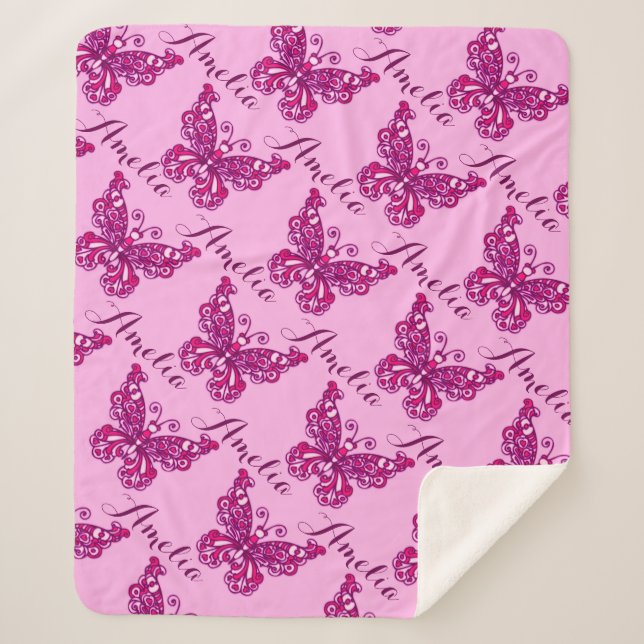 Personalized pink name butterfly pattern blanket (Front)