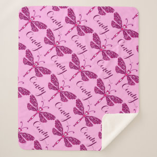 Personalized pink name dragonfly pattern blanket